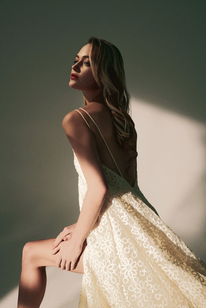 Elle - Non Iron - Off White Lace maxi dress