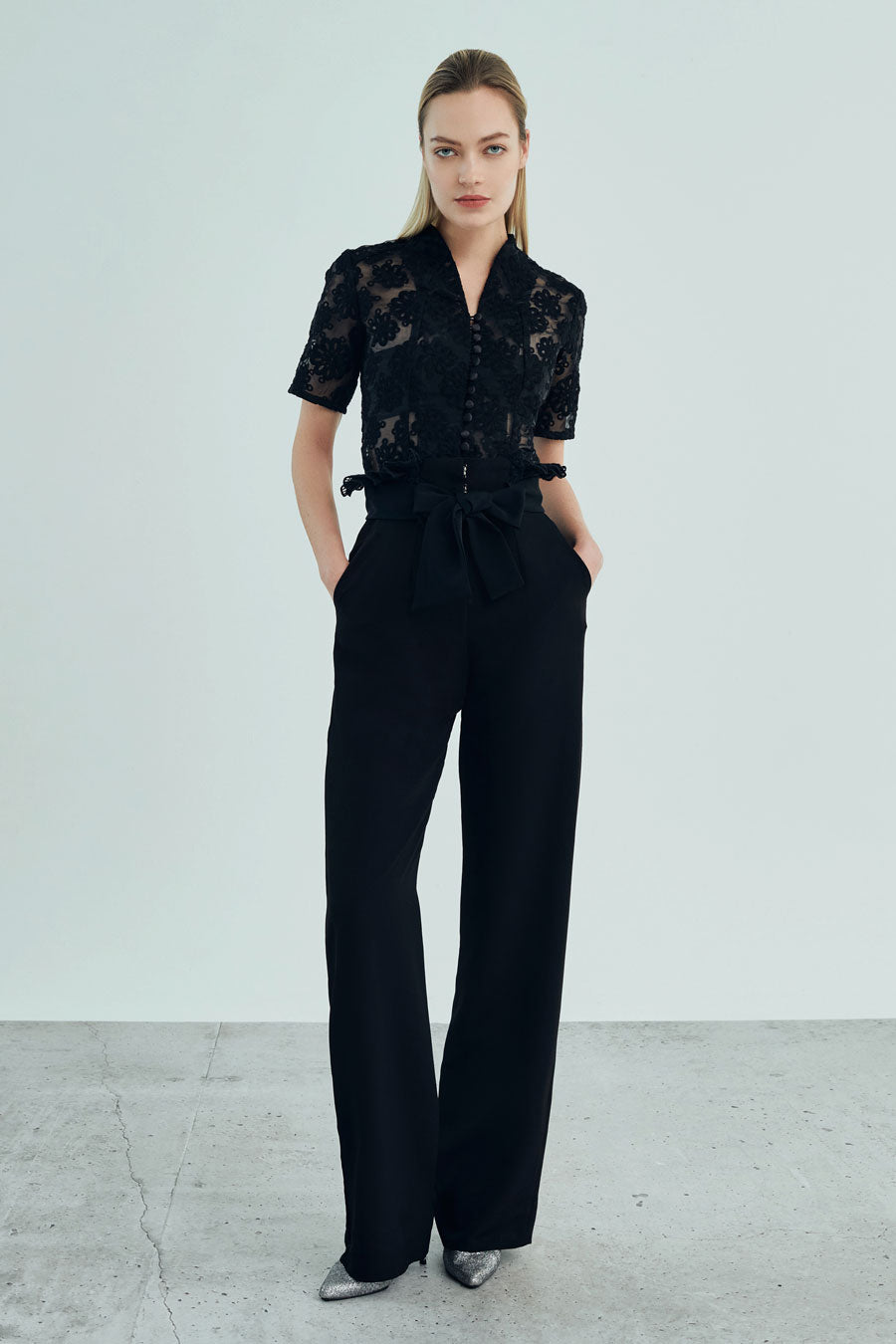 Amal - Non Iron - Black mid waisted trousers