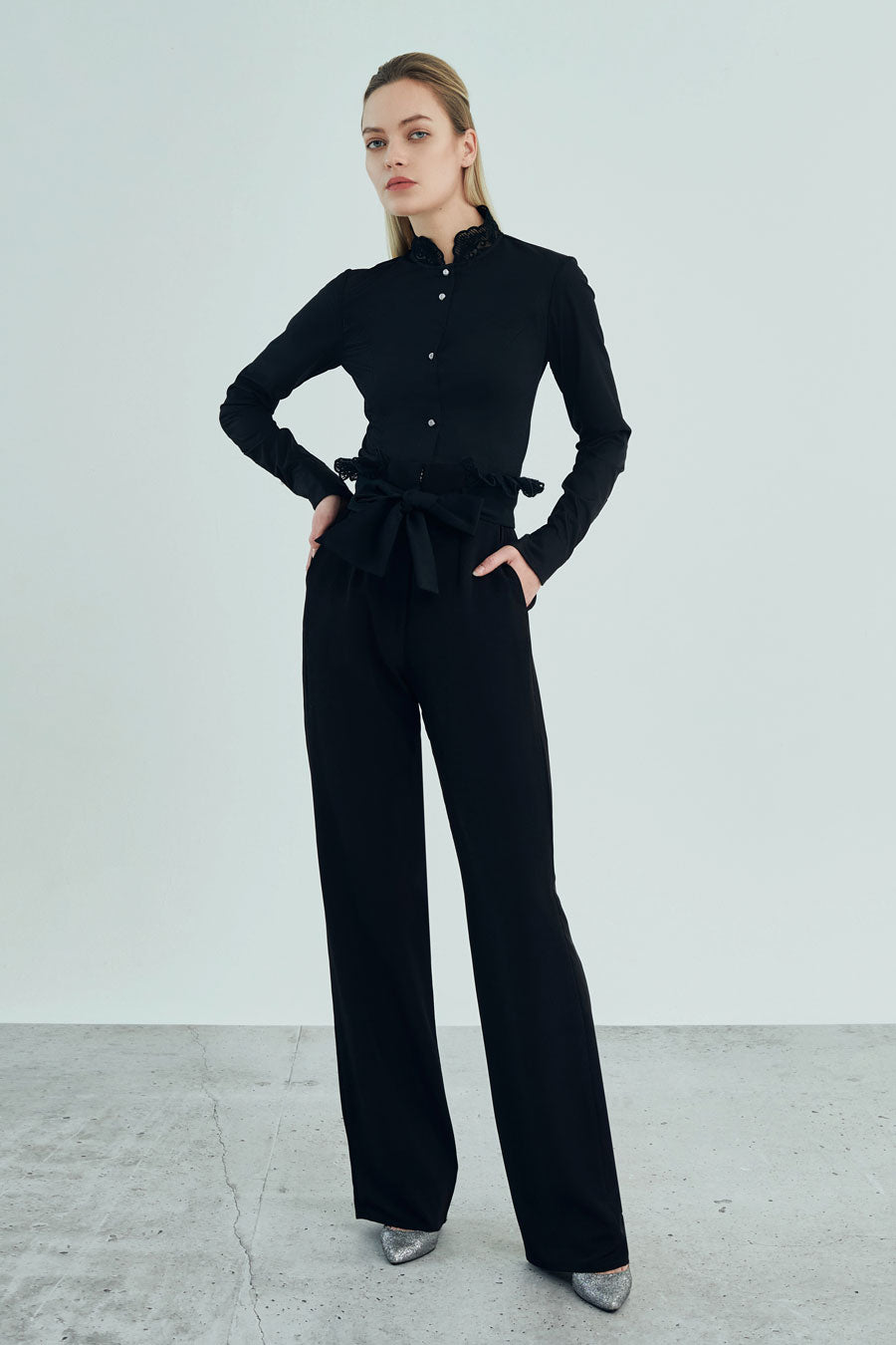 Amal - Non Iron - Black mid waisted trousers