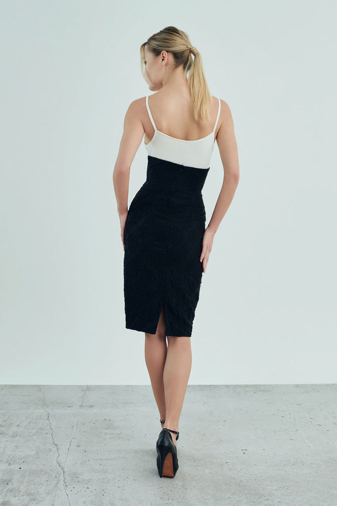 Katherine - Non Iron - Black lace high waisted tapered pencil skirt