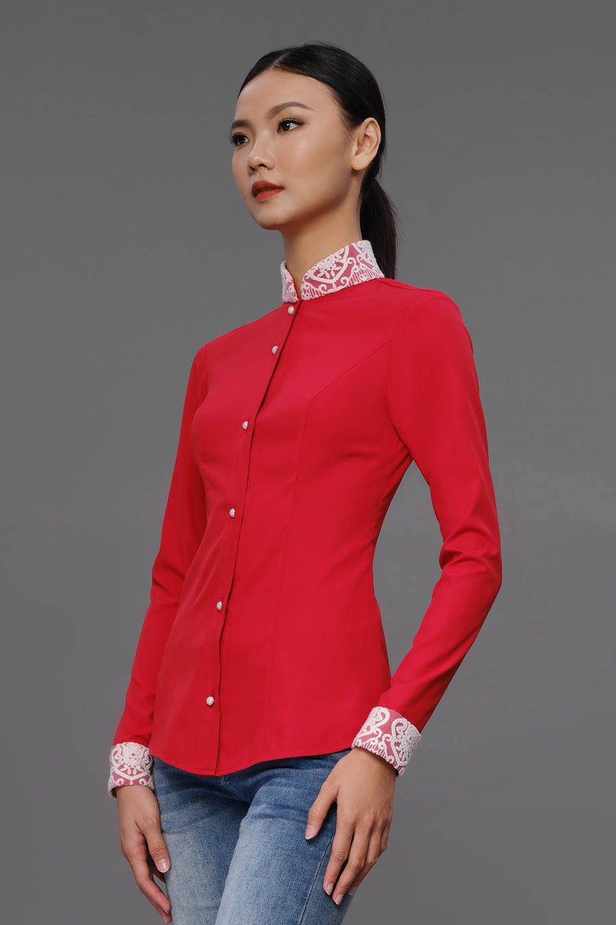 Joycelyn - Non Iron - Red long sleeve shirt