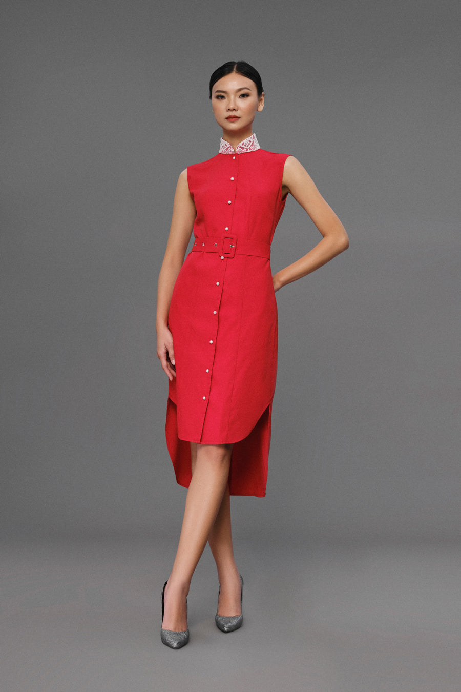 Poppy - Non Iron - Red Sleeveless Shirt Dress