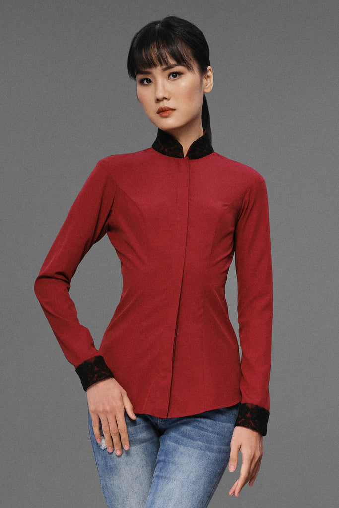Alexandra - Non Iron - Red long sleeve shirt - A Shirt by Adam Liew
