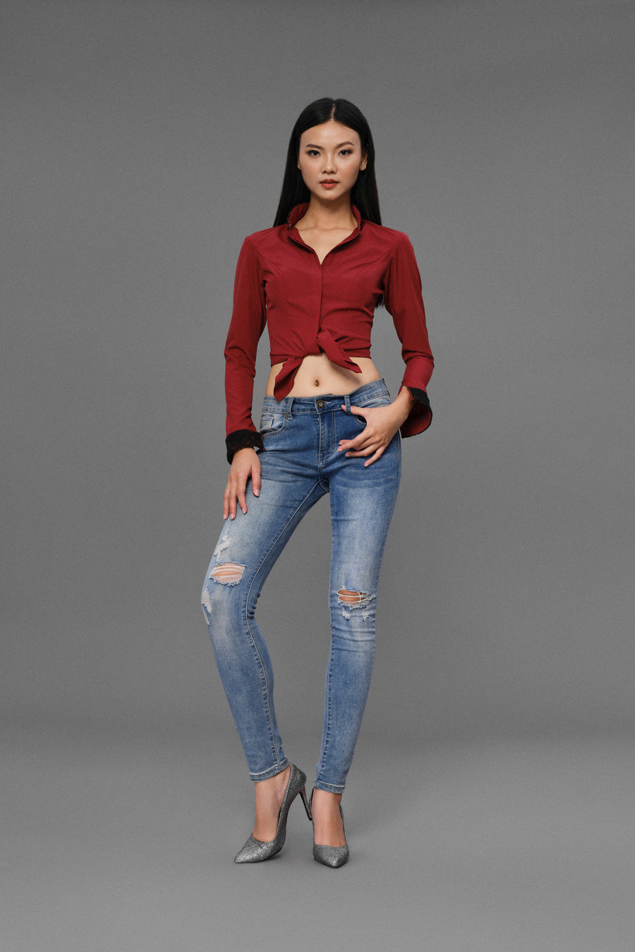 Alexandra - Non Iron - Red long sleeve shirt