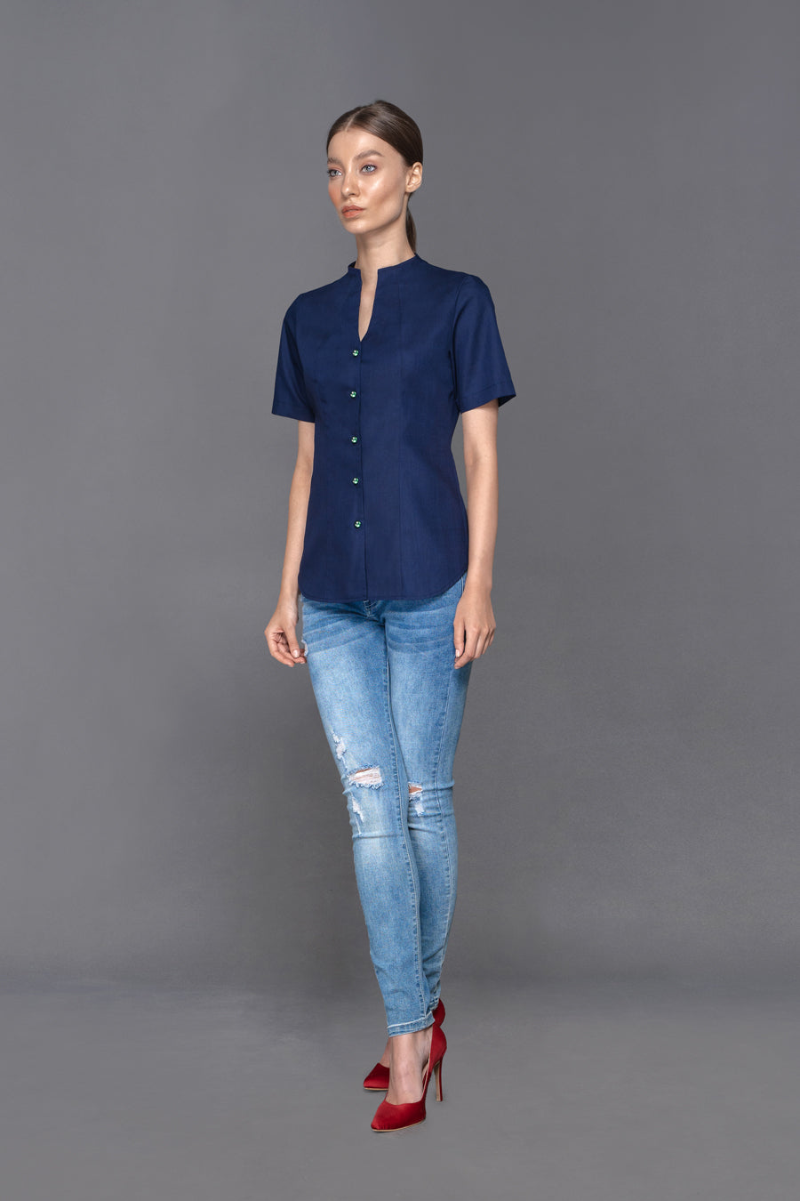 Gabriella - Non Iron - Navy Blue short sleeve shirt