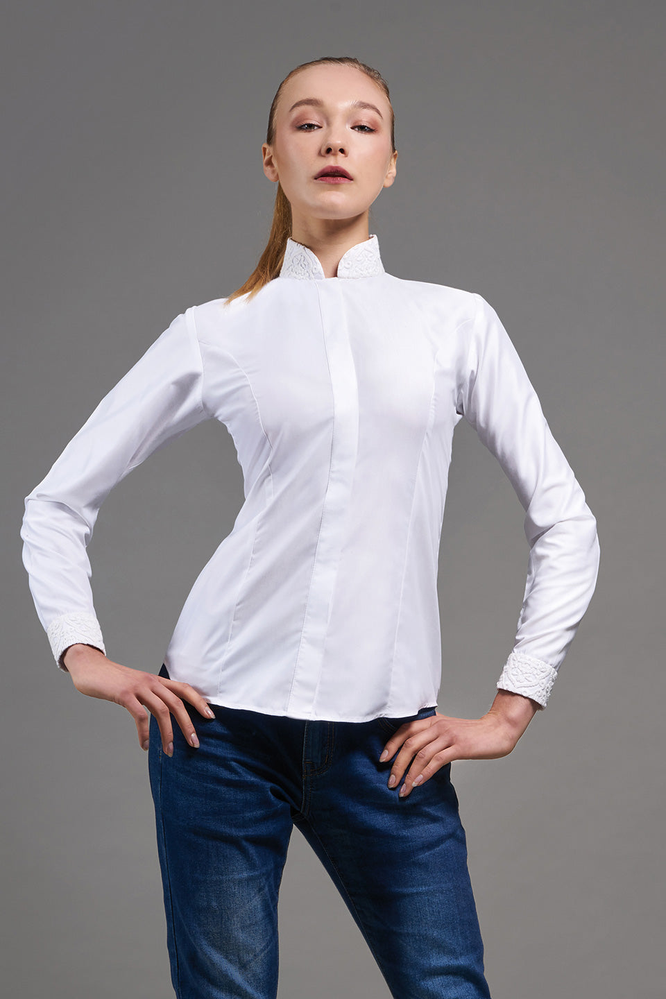 A Shirt by Adam Liew Cassandra White Shirt On Model